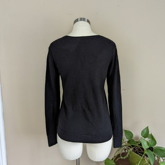 Halogen Bien Black Crewneck Long Sleeve Lightweight Sweater - Picture 4 of 10